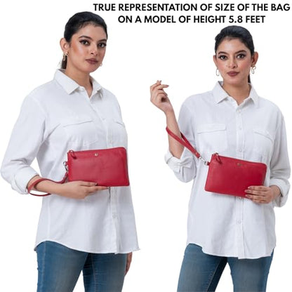 Leather Wristlet Wallet for Women Clutch Handbag Purse with Cell Phone Slot | Genuine Top Grain Leather, 8 Credit Card Slots, Detachable Strap, YKK Zipper, Gifts for Women - color: Red Nappa