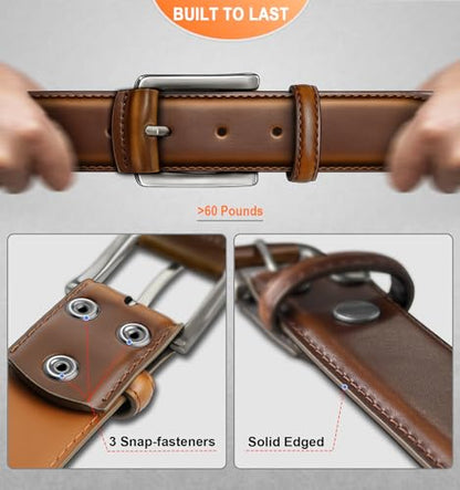 BULLIANT Men Belt Multi Pack,Leather Belt For Gift Men Golf Dress Casual Jean 7Holes 1 3/8" - color: Retro Red Brick4150, size: 40"-42"Waist Adjustable