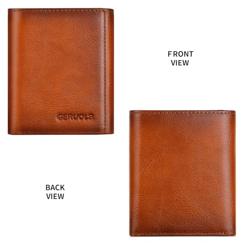 Trifold Wallets for Men Genuine Leather Large Capacity RFID Blocking, Includes Id Window and Credit Card Holder,Mens Wallets Leather (Brown) - color: Brown