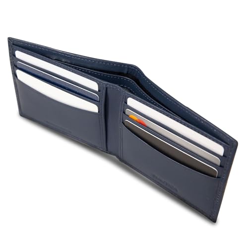 Nautica Men's Bifold Leather Wallet | RFID Blocking | ID Window | Card Slots | Organization | Durable | Stylish - color: Émbroidered Sail - Navy