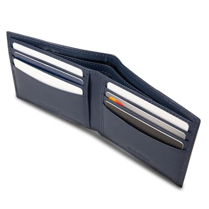 Nautica Men's Bifold Leather Wallet | RFID Blocking | ID Window | Card Slots | Organization | Durable | Stylish - color: Émbroidered Sail - Navy