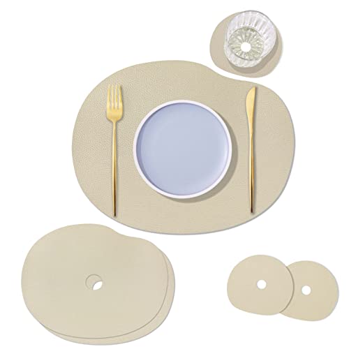 Faux Leather Placemat Set 4 Heat Resistant,Waterproof,Wipeable Placemats,Leather Placemat,Round Placemat,Suitable for Kitchens and Living Rooms - color: Golden Leather Placemats