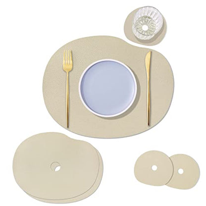 Faux Leather Placemat Set 4 Heat Resistant,Waterproof,Wipeable Placemats,Leather Placemat,Round Placemat,Suitable for Kitchens and Living Rooms - color: Golden Leather Placemats