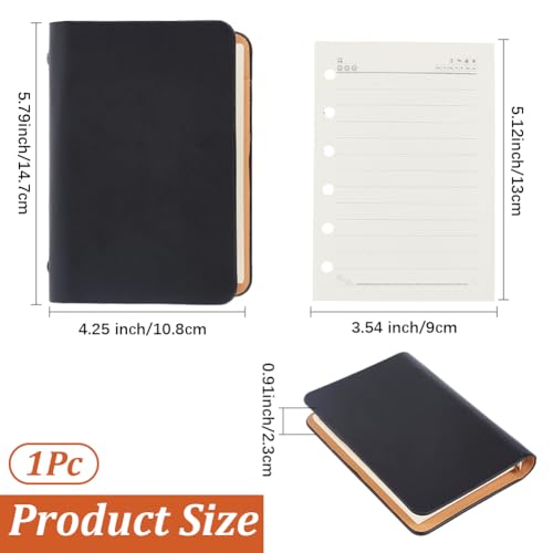 A7 PU Leather Travel Journal Notebook Folder Pocket Leather Binder Cover with Divider Refillable Soft Cover 6 Ring Loose Leaf Planner Binder for Meeting Filler Paper Cash(Black) - color: Black
