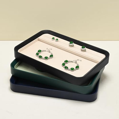Oirlv Green Leather Jewelry Display Tray 11.81"x7.87" | Green Leather Exterior, Soft Velvet Lining, Elegant Green Finish, Versatile Storage for Jewelry, Sturdy Construction - color: Green P21601