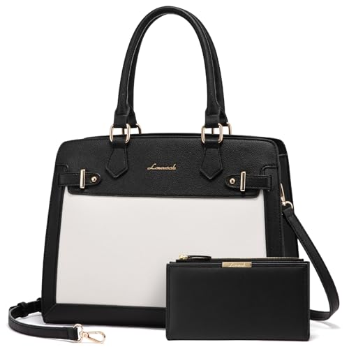 LOVEVOOK Purses and Handbags for Women, Tote Shoulder Bag Satchel Purse and PU Leather Top Handle for ladies - color: Black-white