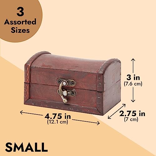 Juvale Treasure Chest Storage Boxes - Dark Brown Wood, Antique Style, Set of 3 - Pirate Chest Decor & Treasure Box for Classroom, Party Decorations & Kids Toy Organization