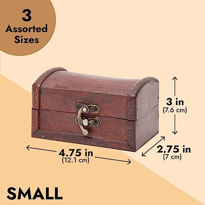 Juvale Treasure Chest Storage Boxes - Dark Brown Wood, Antique Style, Set of 3 - Pirate Chest Decor & Treasure Box for Classroom, Party Decorations & Kids Toy Organization