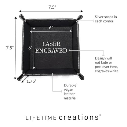 Lifetime Creations Monogrammed Valet Tray (Black) - Personalized Vegan Leather Catchall, Change Tray, Groomsmen Gift, Desk Dresser Organizer - color: Black - Monogrammed