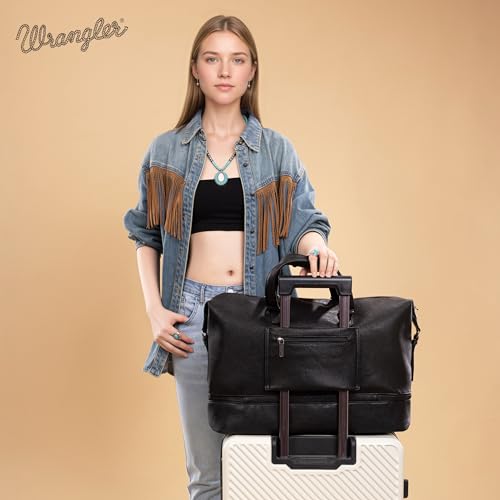 Wrangler Travel Duffel Bag Carry On Overnight Bag with Shoe Compartment Weekender Bag for Women WG253-5110BK - color: L-Black