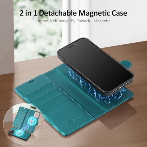 Shieldtop Compatible with Magsafe Magnetic 2 in 1 Detachable iPhone 12 Pro Wallet Case with Card Holder Credit Slots Men Women,PU Leather RFID Blocking Flip Kickstand for Apple 12 6.1",Blue Green - color: Blue Green, size: iPhone 12 - 6.1"/iPhone 12 Pro -