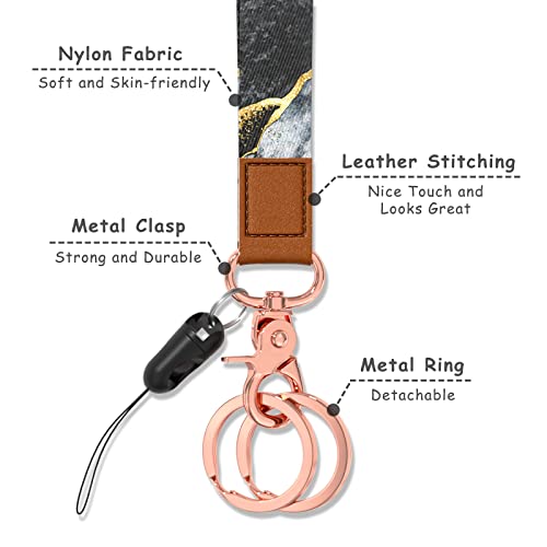 Rimilak Wristlet Keychain, Wrist Lanyard Key Chain for Women Men Car Keys ID Badges Card Wallet Phone Camera - color: Black Gold Marble