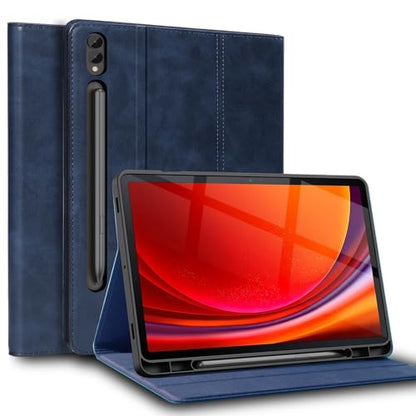 Case for Samsung Galaxy Tab S9 Plus/S10 Plus/S9 FE+ 12.4" 2023/2024 | Genuine Leather Folio Cover Fit SM-X820/X810/X610,S Pen Holder,Auto Wake/Sleep,Smart Protective Shell,Shockproof & Drop-Proof - color: Blue, size: S9/S10 Plus 12.4 inch
