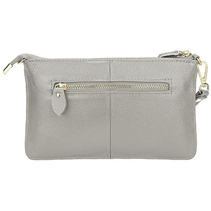 Uromee Genuine Leather Wristlet Wallet Clutch Purses with Detachable Chain | Crossbody Bag Handbag with removable Shoulder Chain for Women Daily Shopping - color: 0219 Light Grey