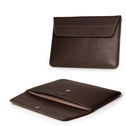 Genuine Leather Laptop Sleeve 13-14 Inch, Padded Full Grain Leather Case with Built-in Stand - Dark Brown, Compatible with MacBook Air, MacBook Pro, Dell, HP, Lenovo - color: Dark Brown, size: For 13” - 14” Laptops