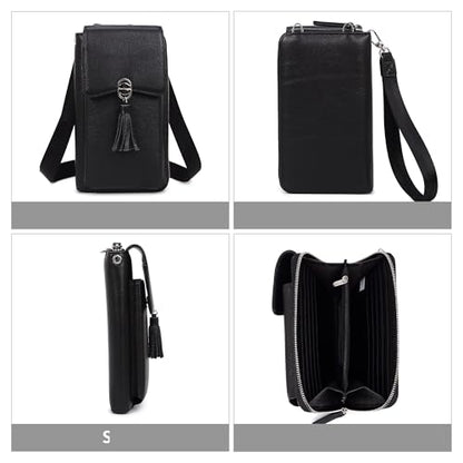 Small Crossbody Bags for Women Leather Phone Purse RFID Credit Cards Wallet with Adjustable Strap - color: New Black