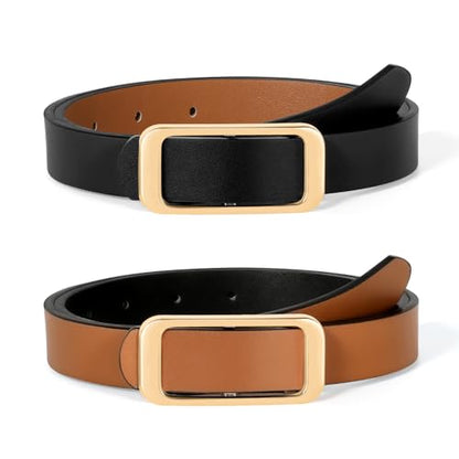 SUOSDEY Women Reversible Leather Belts for Jeans Pants Dresses Ladies Fashion Belts with Gold Buckle,Width 0.9" - color: A-black/Brown 1pcs-gold Buckle, size: Suitable waist size 44"-49"