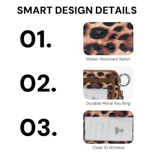 Small Wristlet Wallets for Women with Clear ID Window, Keychain Coin Purse | Organized Interior with 3 Card Slots, Inner Mesh Pouch, Lipstick Holder, Metal Key Ring and Detachable Wrist Strap - color: Cheetah Print