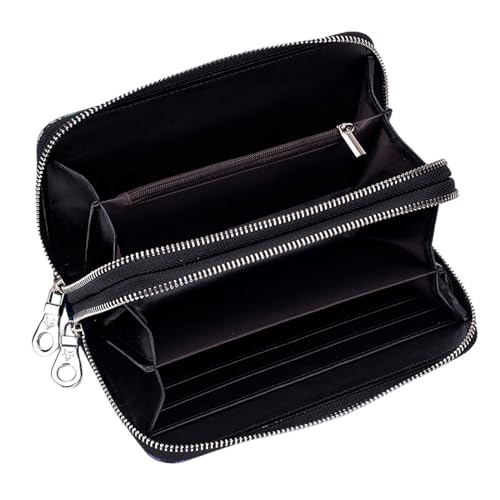 Wallets for Women Wristlet RFID Blocking Genuine Leather Double Zipper Credit Card Holder Large Ladies Clutch Purse - color: X1-golden Rose