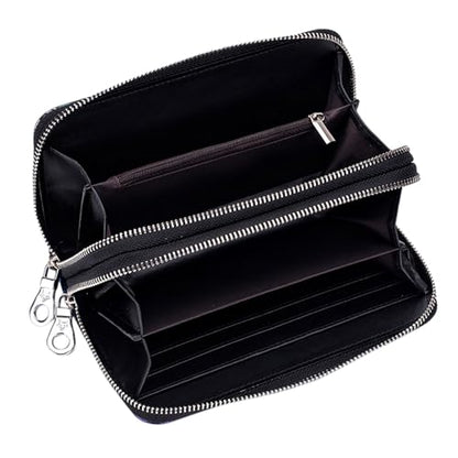 Wallets for Women Wristlet RFID Blocking Genuine Leather Double Zipper Credit Card Holder Large Ladies Clutch Purse - color: X1-golden Rose