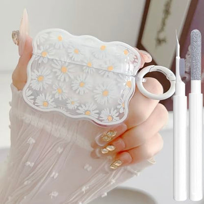 Cute AirPods Pro 2/1 Gen Clear Case, Girly Daisy Design Soft TPU Protective Shockproof Kawaii Apple iPod Pro 2nd/1st Generation Cover with Cleaner Pen & Keychain Girls Women 2023/2022/2019 - color: Clear Daisy, size: for Airpods Pro 2/1 2023/2022/2019