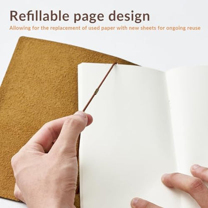 RILIHO Refillable Leather Journal 144 Pages - Travelers Notebook With Unlined Pages Inserts and Zipper Pocket - 8"x4.8" Genuine Travel Journal Diary for Artist, Dark Brown - color: Dark Brown