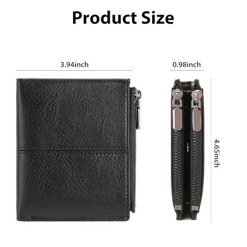 Zipper Wallet for Men Bifold Wallets with 1 ID Window 7Card Slot Coin Pocket- Big Capacity Credit Card Travel Wallet - color: A-Black