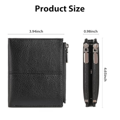 Zipper Wallet for Men Bifold Wallets with 1 ID Window 7Card Slot Coin Pocket- Big Capacity Credit Card Travel Wallet - color: A-Black