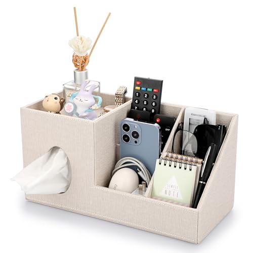 Sumnacon Square Linen Tissue Box Cover - Decorative Cube Tissue Cover with Side and Top Organizer, Modern Tissue Holder for Living Room Vanity Night Stand Table Countertop Office, Beige - color: Beige