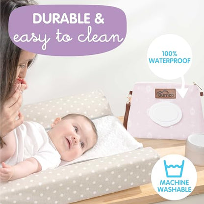 Bumco Portable Diaper Clutch Bag with Built-In Baby Wipes Dispenser (Lilac) | Airtight refillable wet wipes dispenser container. Portable travel pouch holder for quick baby cleanups on the go. - color: Lilac