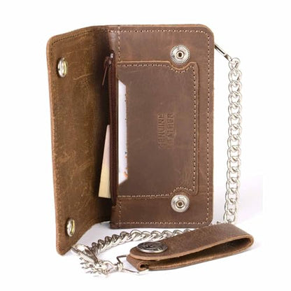 Milwaukee Leather MLW7865 Men's 7" Black Soft Premium Cowhide Leather Tri Fold Wallet w/Anti-Theft Stainless Steel Chain - color: Brown Buffalo Coin, size: 6 Inch