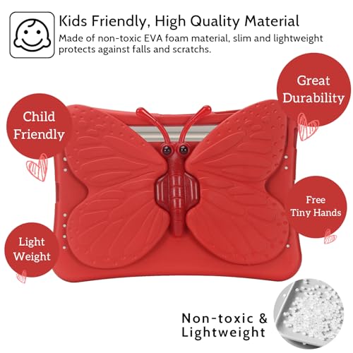 Dteck Kids Case for Samsung Galaxy Tab S10+ Plus/S9 FE Plus/S9 Plus/S8 Plus/S7 FE/S7 Plus 5G 12.4 inch,Cute Butterfly Kids Case Lightweight Roating Stand Shockproof Rugged Heavy Duty Girl Cover,Red - color: 15 Red