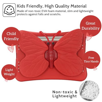 Dteck Kids Case for Samsung Galaxy Tab S10+ Plus/S9 FE Plus/S9 Plus/S8 Plus/S7 FE/S7 Plus 5G 12.4 inch,Cute Butterfly Kids Case Lightweight Roating Stand Shockproof Rugged Heavy Duty Girl Cover,Red - color: 15 Red