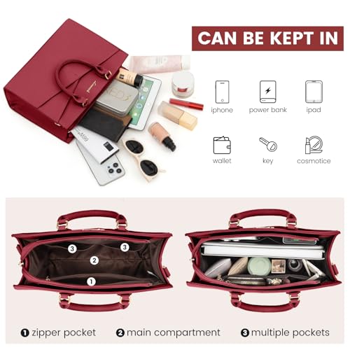 LOVEVOOK Purses for Women,Satchel Handbags Tote Bag, Pu Leather Shoulder Crossbody Top Handle Purse with Zipper - color: Red, size: Small