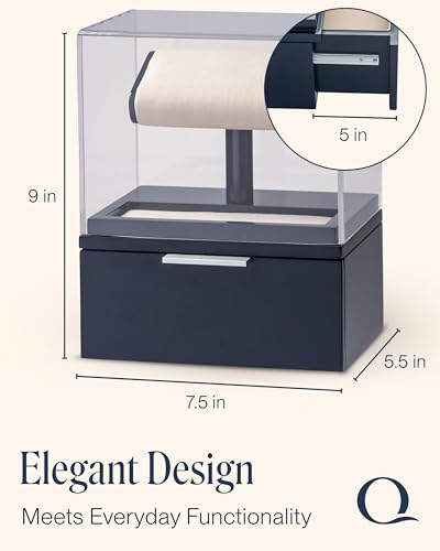QWATCH Watch Stand Display Case - Acrylic Watch Box for 2 or 4 Watches with Jewelry Valet Tray and Drawer - color: Single - Navy / Ivory