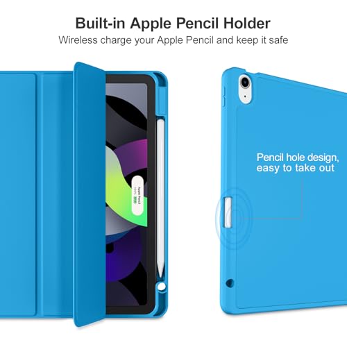 Akkerds for iPad Air 11 Inch Case M4/M3/M2, Air 5th/4th Gen 10.9, LightBlue | With Pencil Holder, for iPad Air Case 2026/2025/2024/2022/2020, Soft TPU Back, Slim Trifold Stand Cover, Auto Sleep/Wake - color: LightBlue