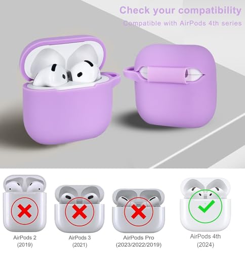 KOUJAON Compatible with AirPods 4 Case Cover, Soft Silicone Protective Cover with Bracelet Keychain, Compatible with Apple AirPods 4th Generation Wireless Earbuds (Light Purple) - color: Light Purple