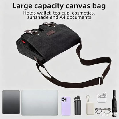 Messenger Bag for men Laptop Bag UnisexRetro Canvas Bag14-15.6 inches Casual single shoulder bag For Work College Travel - color: S-black