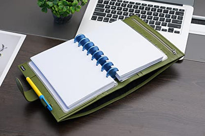 Moterm Leather Cover for Half Letter/Junior Discbound Planner, with Back Pocket (Pebbled-Olive) - color: Pebbled-olive