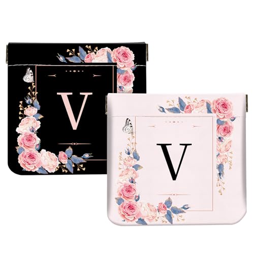 2Pcs Initial Letter PU Leather Small Squeeze Coin Purse Pouch Mini coin Bag Unique And Cute Wallet Cosmetic Bags For Women Girls Men Change Bag Letter V - color: Letter V