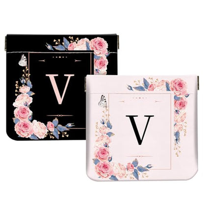 2Pcs Initial Letter PU Leather Small Squeeze Coin Purse Pouch Mini coin Bag Unique And Cute Wallet Cosmetic Bags For Women Girls Men Change Bag Letter V - color: Letter V