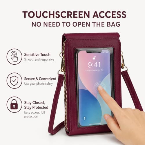 Crossbody Phone Purse, Small Cross Body Wallet Purses with Adjustable Shoulder Straps for Women Anti-Theft PU Leather Bag - color: Burgundy