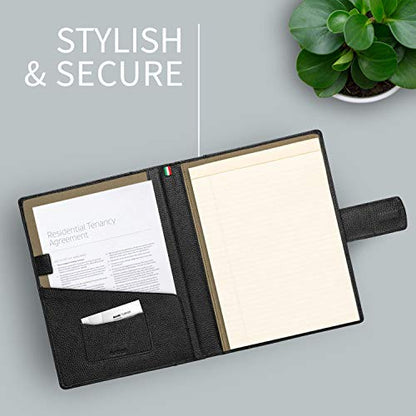 Maruse Italian Leather Executive Padfolio, Folder Organizer with Magnetic Closure and Writing Pad, Handmade in Italy, Black - color: Black
