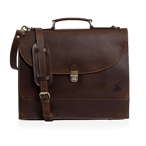 Leather Farm Messenger Bag for Men & Women 16 Inch – Premium Vintage Handmade Laptop Briefcase Satchel, Mens Leather Shoulder Crossbody Bag, Genuine Leather Computer Bag with Adjustable Strap Brown