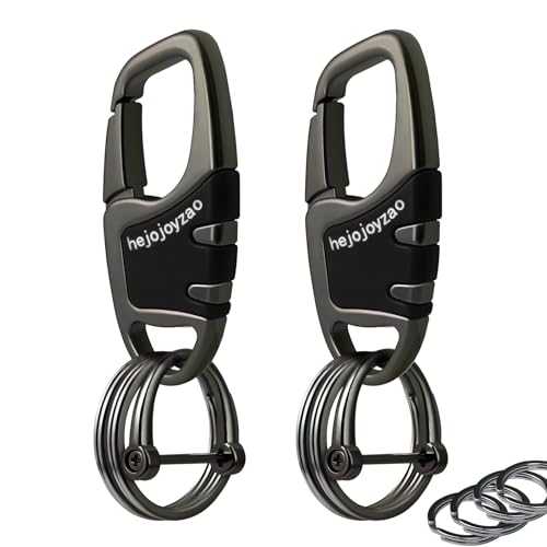 Keychain Carabiner Clip,Heavy Duty Belt Loop Car Key Ring Holder | Durable metal build, mens EDC accessory, 4 key rings, secure locking D-ring, fits belt loops, holds home, car key fobs - color: 2pcs Gunmetal Black