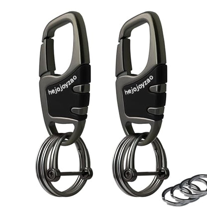 Keychain Carabiner Clip,Heavy Duty Belt Loop Car Key Ring Holder | Durable metal build, mens EDC accessory, 4 key rings, secure locking D-ring, fits belt loops, holds home, car key fobs - color: 2pcs Gunmetal Black