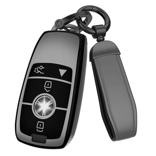 for Mercedes Benz Key Fob Cover Accessories- Matte TPU Key Fob Cover with Leather Keychain for 2017-2023 E-Class 2018-2021 S-Class 2019-2023 A-Class C-Class G-Class. (Matte Gray, Model-1) - color: Matte Gray-Model 1, size: Model-1