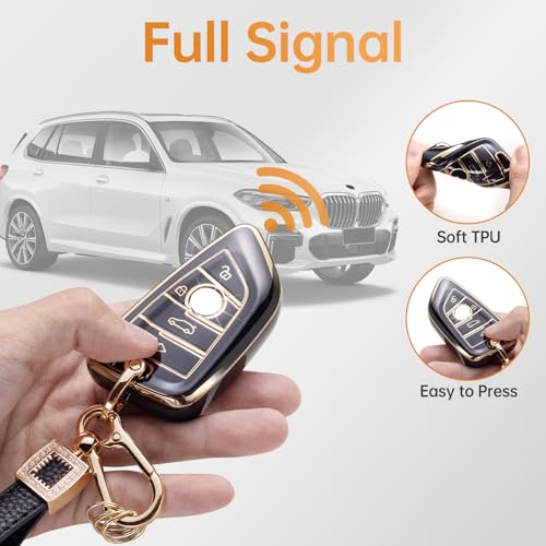 for BMW Key Fob Cover with Leather Lanyard, Car Key Fob Case Compatible with BMW 2 5 6 7 SeriesX1 X2 X3 X5 X6 Smart Key Protector Holder - style: For Bmw a