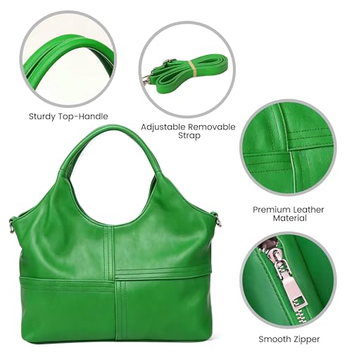 KOGTLA Medium Vegan Leather Purses for Women with Detachable Satchel Strap, Ladies Handbags, Tote Hobo Bags with Two-Handle - color: Green