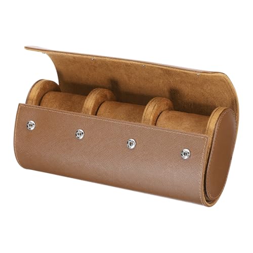 HARFINGTON Watch Roll Travel Case 3 Slot Portable Leather Watch Case for Men and Women, Watches Storage Organizer with Removable Pillow for Traveling, Display, Cross-grain Textured Brown - color: Brown, size: 3 Slot